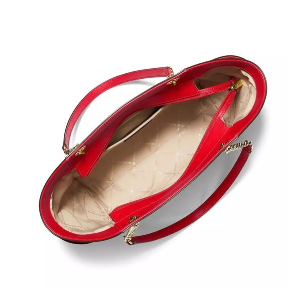 Michael Kors Jet Set Travel Large Chain Leather Shoulder Bag in Bright Red - Picture 2 of 4